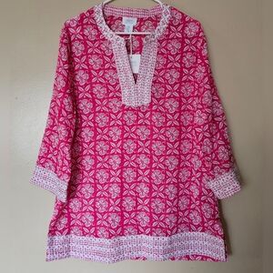 NWT Sigrid Olsen Boho 100% Cotton Lightweight Floral Lagenlook Tunic Size L